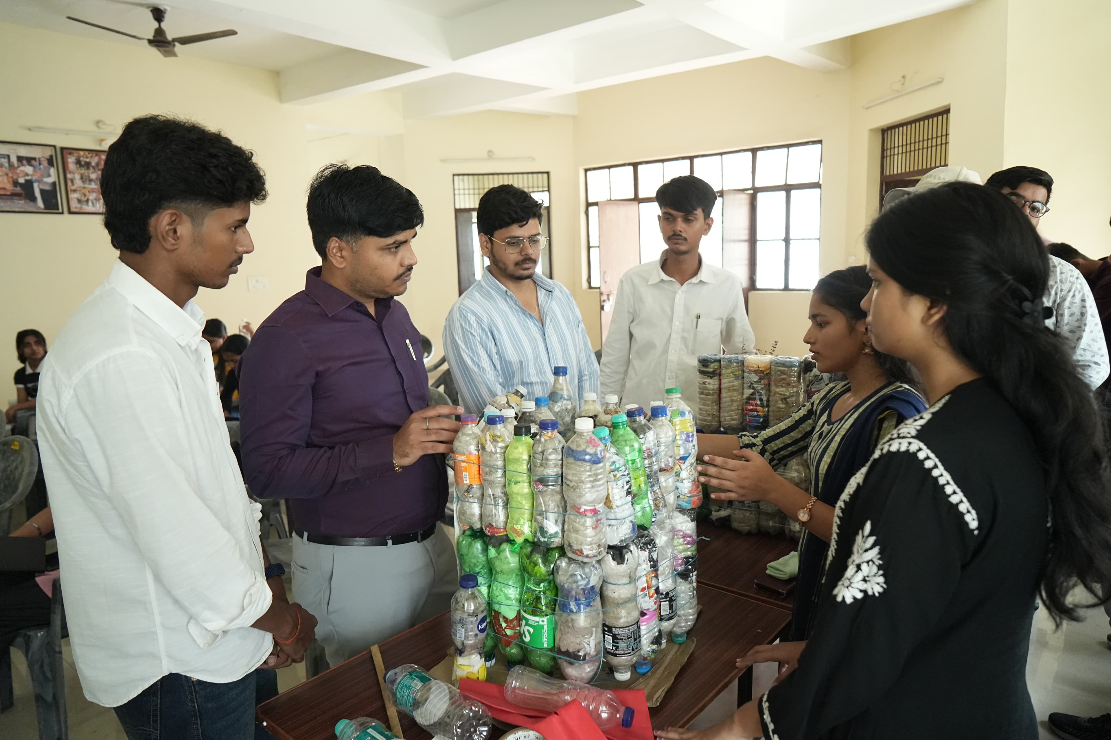 Student volunteers manufacturing Eco-bricks in Gorakhpur